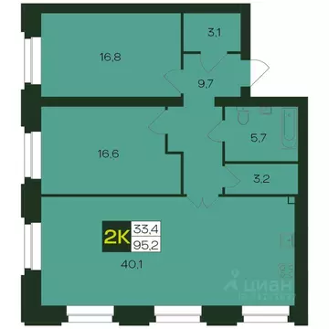 2-к кв. Чувашия, Чебоксары просп. Чебоксарский, 47 (95.3 м)
