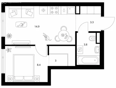 1-комнатная квартира: Москва, Амурская улица, 2Ак1 (33.4 м)