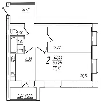 2-к кв. Вологодская область, Череповец Комсомольская ул., 15 (55.11 м)
