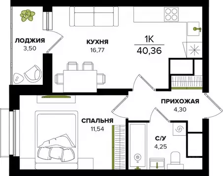 1-к кв. Тульская область, Тула ул. Академика Насоновой (40.36 м)