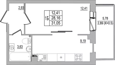 1-к кв. Псковская область, Псков ул. Юности, 32 (31.05 м)