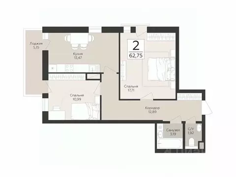 2-к кв. Самарская область, Самара  (62.75 м)