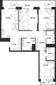 3-к кв. Тульская область, Тула ул. Болотникова, 4 (115.63 м)