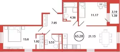 2-комнатная квартира: Бугры, Английская улица, 2 (65.28 м)