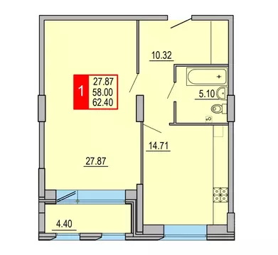 1-к кв. Тверская область, Тверь Петербургское ш., 3к1 (62.4 м)