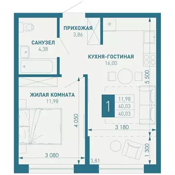 1-комнатная квартира: Краснодар, посёлок Берёзовый, микрорайон ...