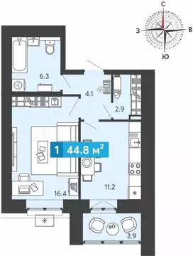 1-комнатная квартира: Засечное, Прибрежный бульвар, 5 (44.8 м)