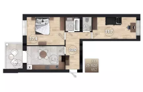 2-к кв. Смоленская область, Смоленск пер. 3-й Запольный, 8 (69.7 м)