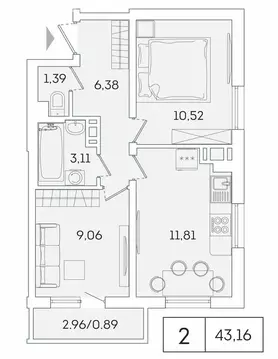 2-комнатная квартира: Мурино, Графская улица, 6к1 (42.4 м)