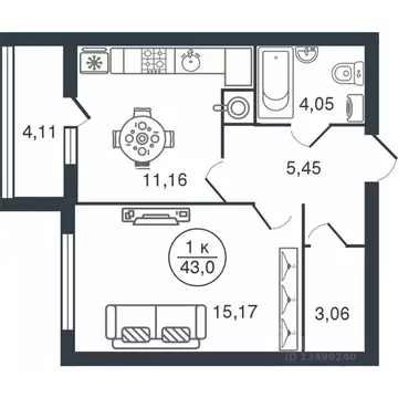 1-к кв. Тверская область, Тверь Бурашевское ш., 60 (43.0 м)