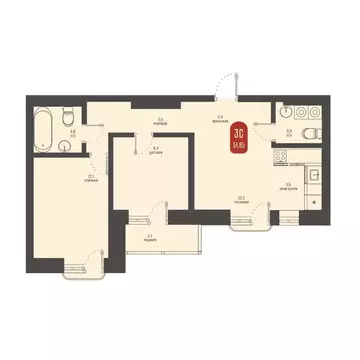 3-к кв. Томская область, Томск ул. Косарева, 6 (51.85 м)