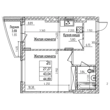 2-к кв. Новосибирская область, Новосибирск ул. Дуси Ковальчук, 242 ...