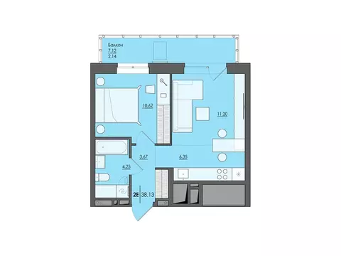2-к кв. Пермский край, Пермь ул. Сергея Есенина, 9Ак2 (38.13 м)