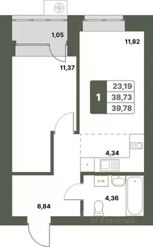 1-к кв. Башкортостан, Уфимский район, с. Миловка  (39.78 м)