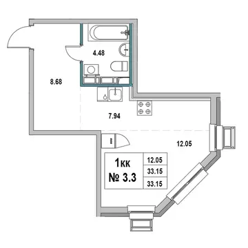 Студия Ленинградская область, Выборг ул. 2-я Южная, 4 (33.15 м)