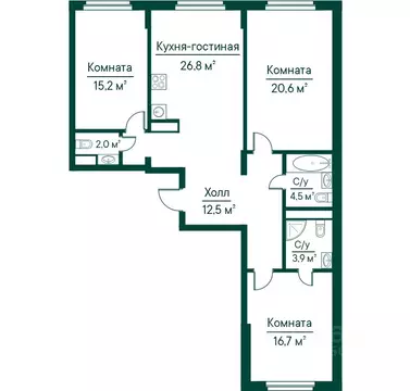 3-к кв. Самарская область, Самара Грин Ривер жилой комплекс (102.07 м)