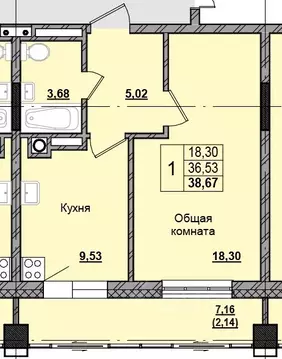 1-к кв. Саха (Якутия), Якутск Алгыс жилой комплекс (38.74 м)