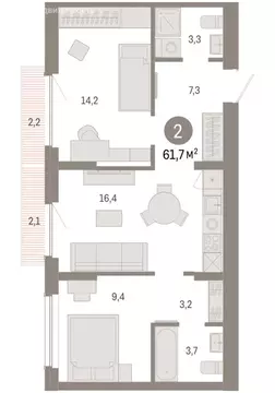 2-комнатная квартира: Новосибирский район, рабочий посёлок Краснообск, ...