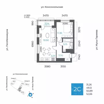 2-к кв. Башкортостан, Уфа Глумилино-1 мкр, 8-е Небо жилой комплекс ...