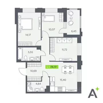 3-к кв. Ленинградская область, Всеволожский район, Заневское городское ...