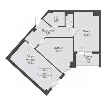 2-к кв. Саха (Якутия), Якутск Парк Победы жилой комплекс (55.34 м)