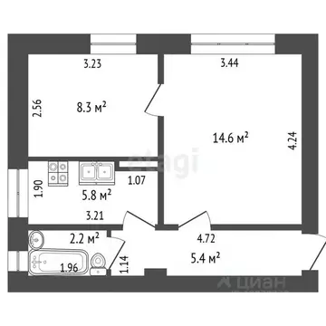 2-к кв. Башкортостан, Стерлитамакский район, Куганакский сельсовет, с. ...