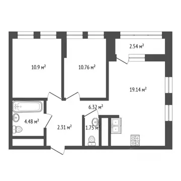 2-к кв. Тюменская область, Тюмень Ямская ул., 29А (58.0 м)
