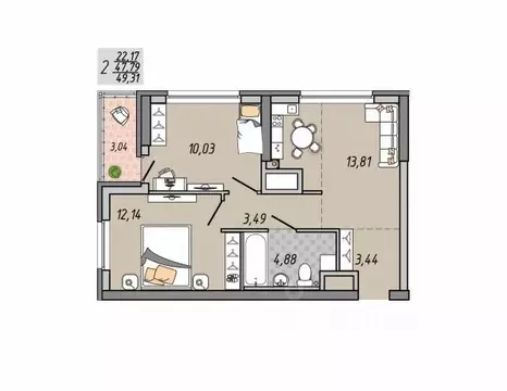 2-к кв. Свердловская область, Екатеринбург ул. Печатников (49.31 м)