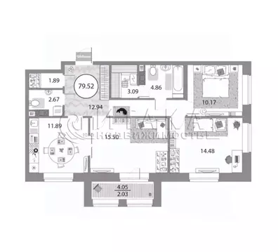 3-к кв. Санкт-Петербург просп. Авиаконструкторов, 54 (79.52 м)