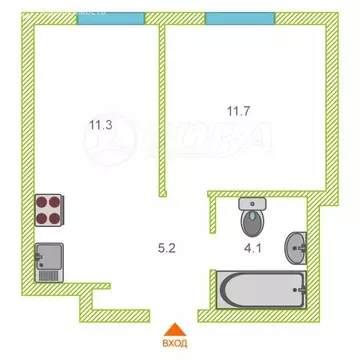 1-комнатная квартира: Тюмень, улица Республики, 204к7 (30 м)