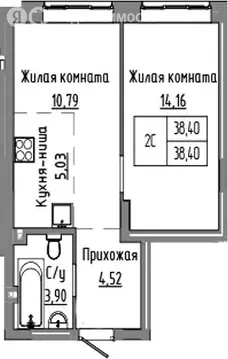 2-комнатная квартира: Краснообск, жилой комплекс Базилик (38.4 м)