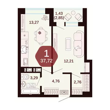 1-комнатная квартира: Ростовская область, Аксай (37.72 м)