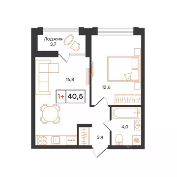 1-к кв. Тюменская область, Тюмень UNO жилой комплекс (40.5 м)