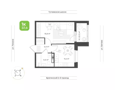 1-к кв. Ярославская область, Ярославль Тутаевское ш., 93Б (35.6 м)