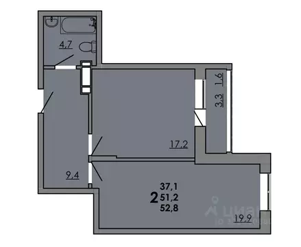 2-к кв. Ростовская область, Ростов-на-Дону Левенцовский мкр,  (52.8 м)