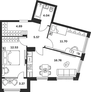 2-к кв. Тульская область, Тула Баташи Парк жилой комплекс (58.76 м)