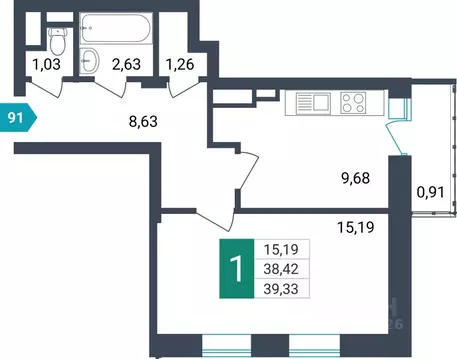 1-к кв. Забайкальский край, Чита ул. Бабушкина, 42Б (39.33 м)