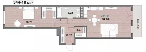 1-к кв. Калининградская область, Зеленоградск ул. Гагарина (82.77 м)