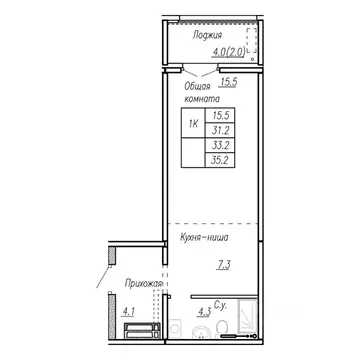 1-к кв. Алтайский край, Барнаул ул. Антона Петрова, 210Б (33.2 м)