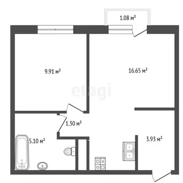 1-комнатная квартира: Тюмень, улица Александра Звягина, 9 (37.1 м)