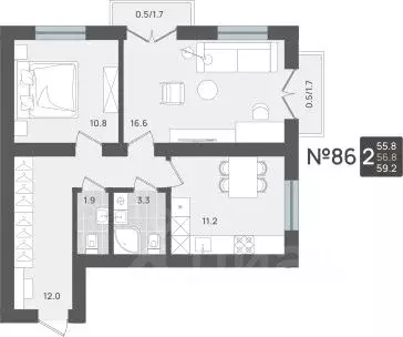 2-к кв. Калининградская область, Пионерский Рабочая ул., 9А (56.8 м)