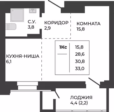 1-к кв. Алтайский край, Барнаул тракт Павловский, 251Б (30.8 м)
