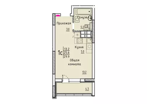 Свободной планировки кв. Саратовская область, Энгельс  (29.9 м)