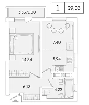 1-комнатная квартира: Мурино, Графская улица, 6к4 (38.1 м)