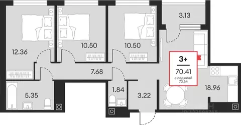 3-к кв. Ханты-Мансийский АО, Нефтеюганск ул. Нефтяников, 48А (70.41 м)