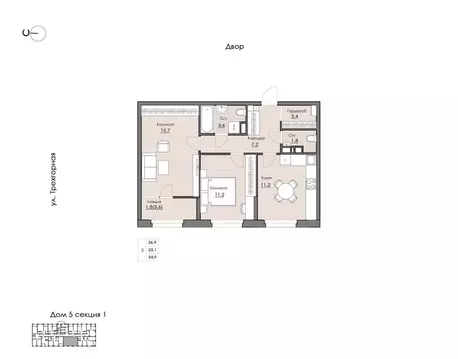 2-к кв. Хабаровский край, Хабаровск Воронежская ул., 159А (54.9 м)
