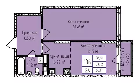 2-к кв. Удмуртия, Ижевск ул. Героя России Ильфата Закирова, 20А (56.33 ...