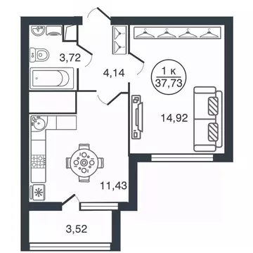 1-к кв. Тверская область, Тверь Бурашевское ш., 60 (37.73 м)