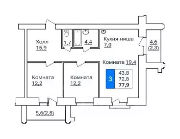 3-к кв. Амурская область, Благовещенск ул. Горького, 205 (77.9 м)