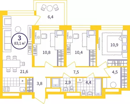 3-к кв. Свердловская область, Екатеринбург Уктус жилрайон, Астон ...